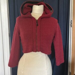 Red Hooded Cropped Sweater